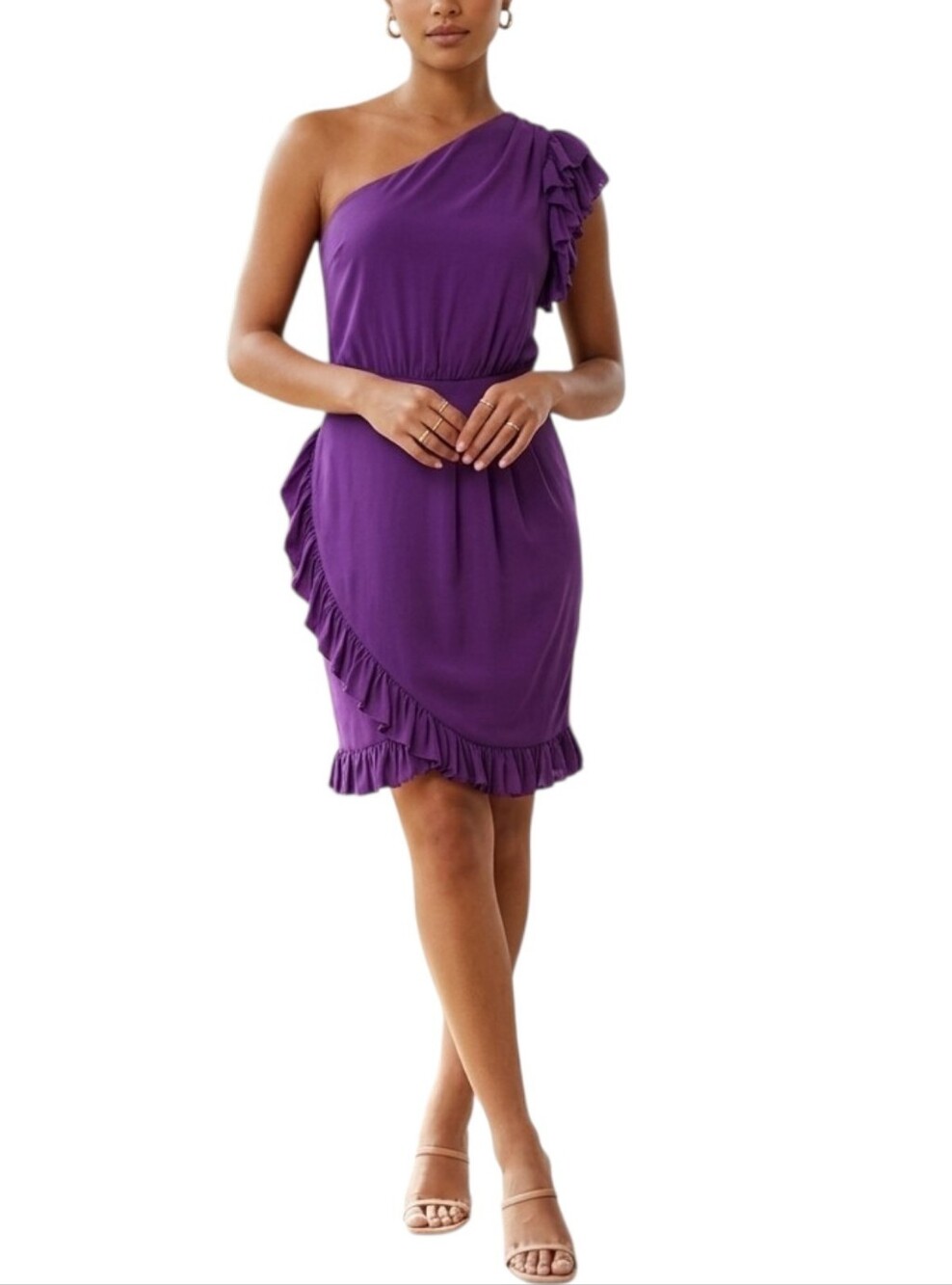 AMANDA UPRICHARD Purple 100% Silk One Shoulder Pleated Mini Dress Womens Sze P/S